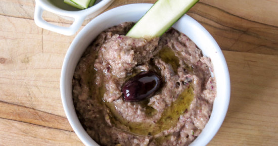 Black Olive Baba Ganoush (Eggplant Dip) with Fresh Cut Veggies