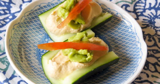 Hummus Avocado Stuffed Cucumber Boats