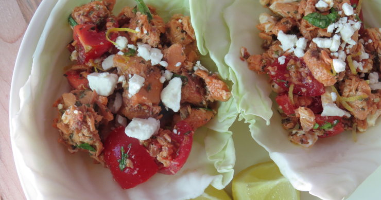 Middle Eastern Salmon Salad in Cabbage Cups