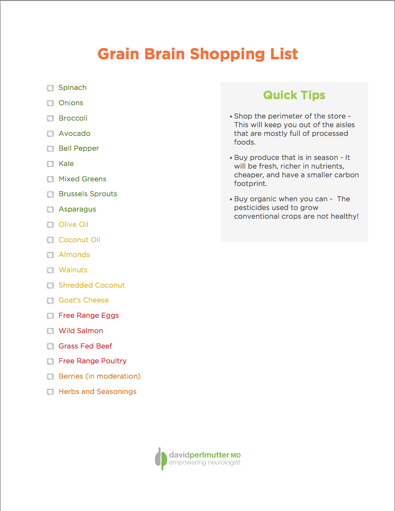 Your FREE Grain Brain Shopping List