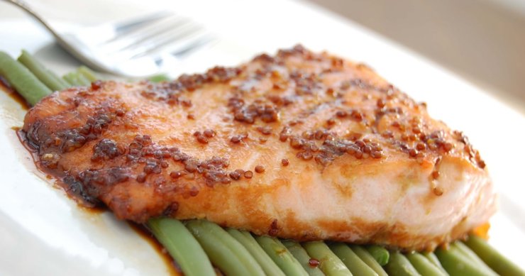 Slow‐Roasted Salmon with Mustard Glaze